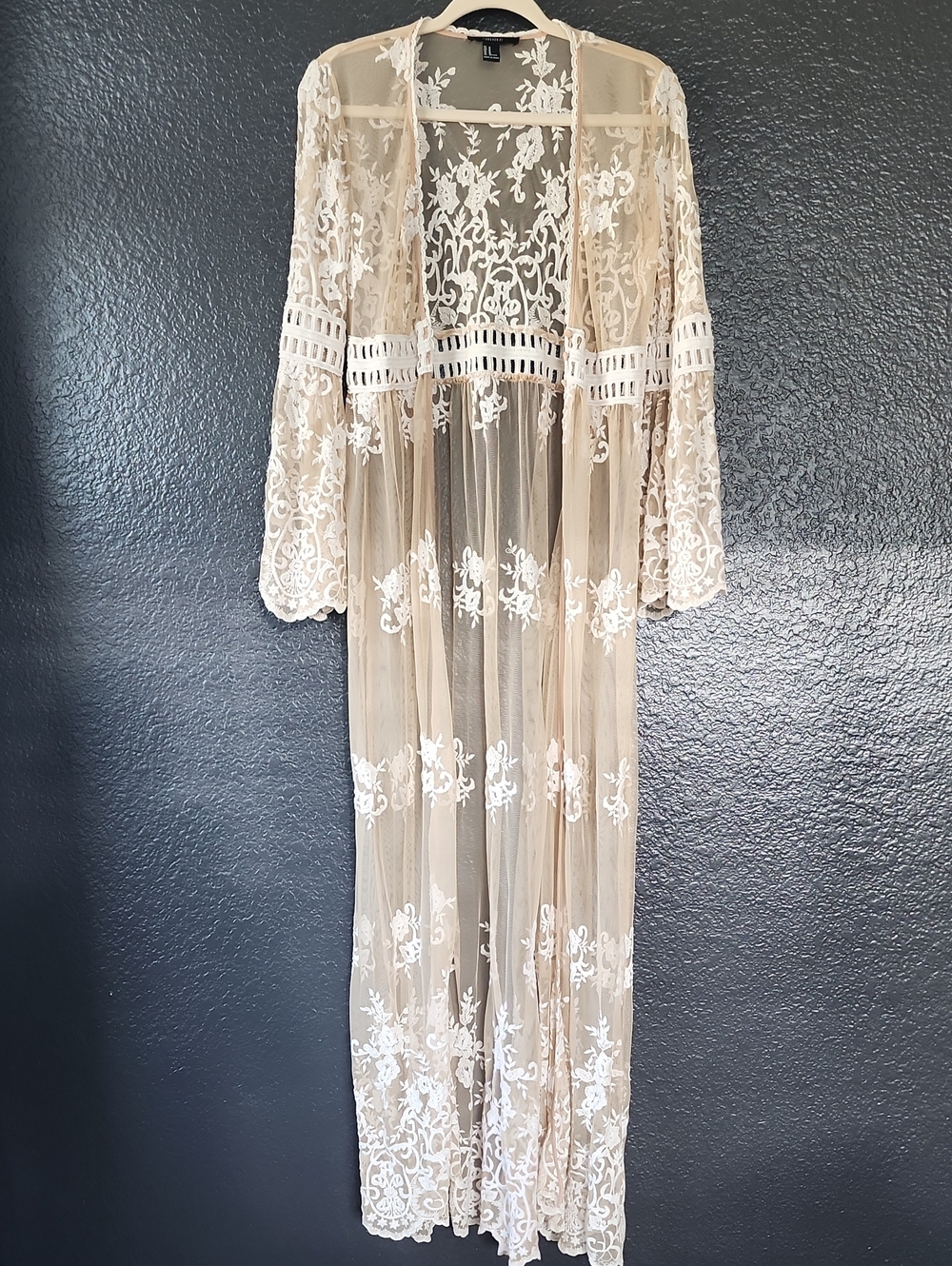 Forever 21 Beige and White Embroidered Mesh Top